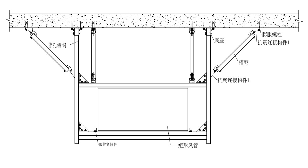 矩形风管侧向+纵向抗震支架